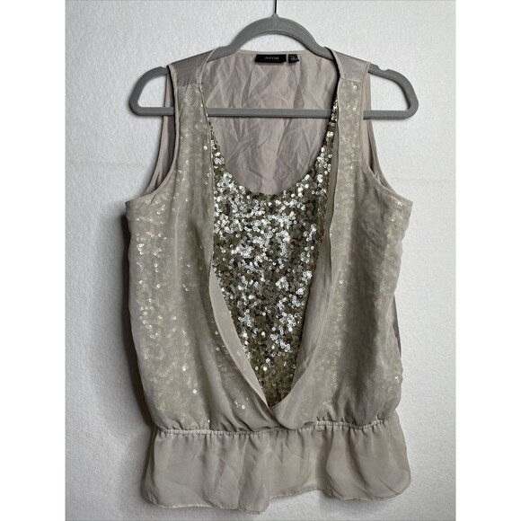 Apt 9 Women Sheer Fabric Gold Sequins Sinched in Elastic Waist Size Large - Picture 2 of 12